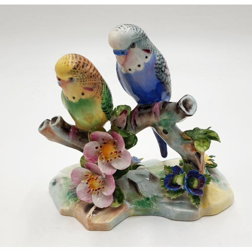 773 - ADDERLEY CHINA MODELS OF TWO BUDGIES ON A BRANCH