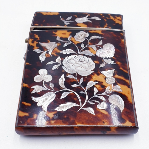 52 - MOTHER OF PEARL (Mid 19th Century) INLAID SILVER LINED 11cm x 7.8cm x 1.2cm CARD CASE With SILVER VA... 