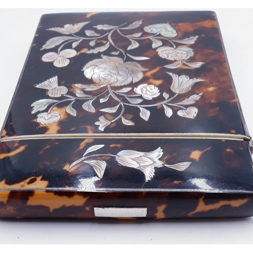 52 - MOTHER OF PEARL (Mid 19th Century) INLAID SILVER LINED 11cm x 7.8cm x 1.2cm CARD CASE With SILVER VA... 