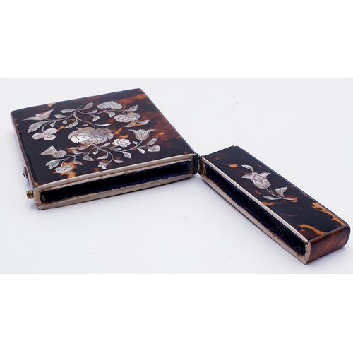 52 - MOTHER OF PEARL (Mid 19th Century) INLAID SILVER LINED 11cm x 7.8cm x 1.2cm CARD CASE With SILVER VA... 