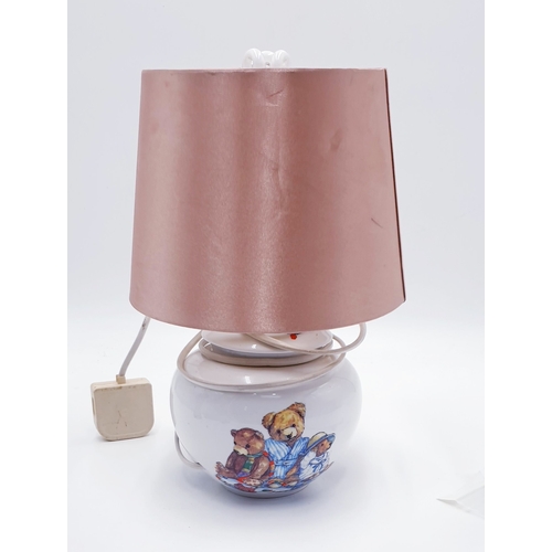 59 - CERAMIC CHILDS TABLE LAMP FEATURING THREE TEDDY BEARS