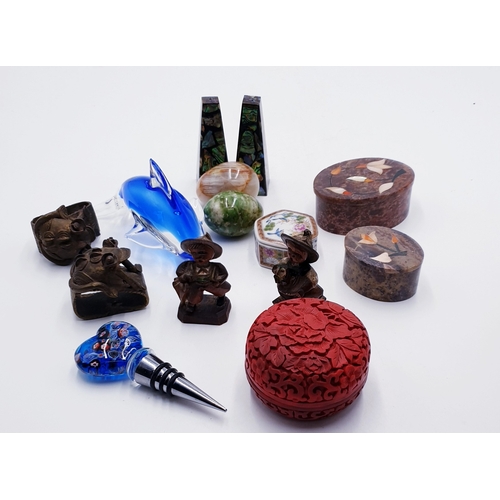 102 - VARIOUS ITEMS To Inc: MURANO GLASS MODEL OF A DOLPHIN,MURANO GLASS BOTTLE STOPPER,CINNABAR LACQUERED... 