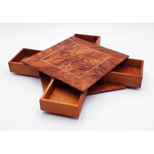 92 - MOROCCAN THUYA WOOD Large 23.5cm x 23.5cm x 5cm BOX With FOUR COMPARTMENTS (Twist To Open).
(The col... 