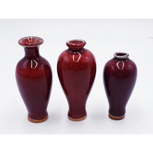 96 - CERAMIC Miniature (Tallest Being 10cm) OX-BLOOD GLAZED CHINESE VASES (3) (Believed To Be Sang De Boe... 