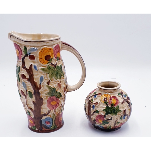 99 - H.J. WOOD (Burslem , Stoke On Trent) 10.5cm VASE And 22cm JUG IN THE INDIAN TREE DESIGN