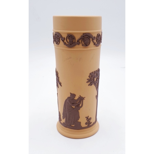 105 - WEDGWOOD Large 17cm TERRACOTTA ON PRIMROSE JASPER WARE SPILL VASE