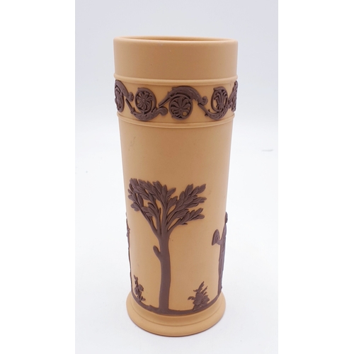 105 - WEDGWOOD Large 17cm TERRACOTTA ON PRIMROSE JASPER WARE SPILL VASE