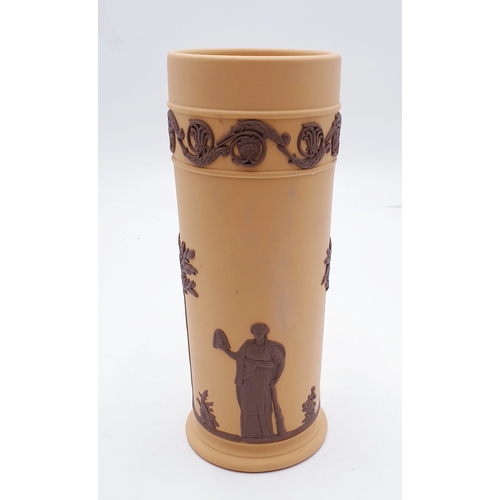 105 - WEDGWOOD Large 17cm TERRACOTTA ON PRIMROSE JASPER WARE SPILL VASE