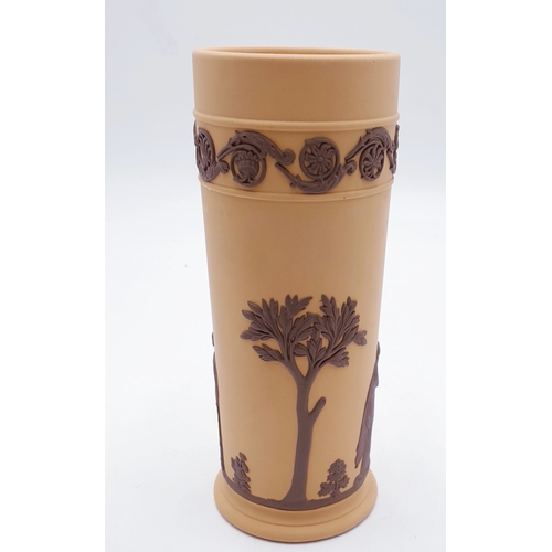 105 - WEDGWOOD Large 17cm TERRACOTTA ON PRIMROSE JASPER WARE SPILL VASE