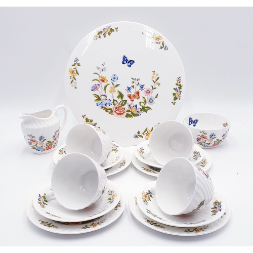 157 - AYNSLEY CHINA TRIO'S (4) , CREAM , SUGAR And CAKE STAND IN THE COTTAGE GARDEN DESIGN