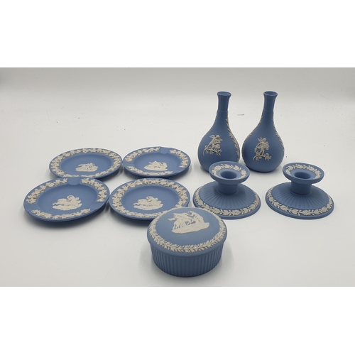 179 - WEDGWOOD LIGHT BLUE JASPER WARE ITEMS (9)