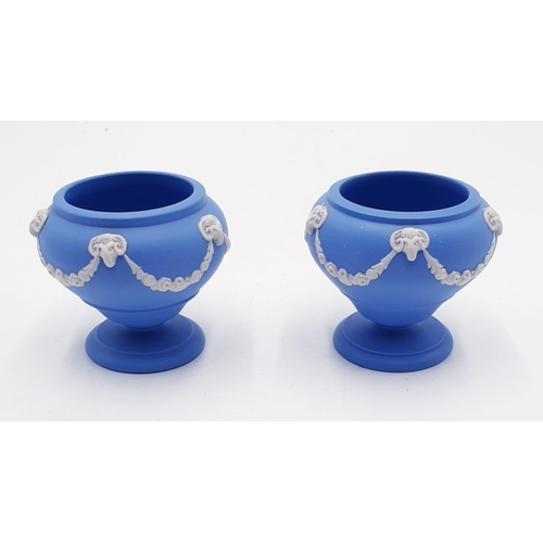 180 - WEDGWOOD BLUE JASPER WARE 5.5cm URNS (2)