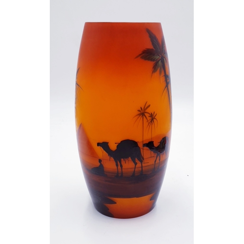 280 - GLASS Large 21cm EGYPTIAN SCENE VASE c1940s