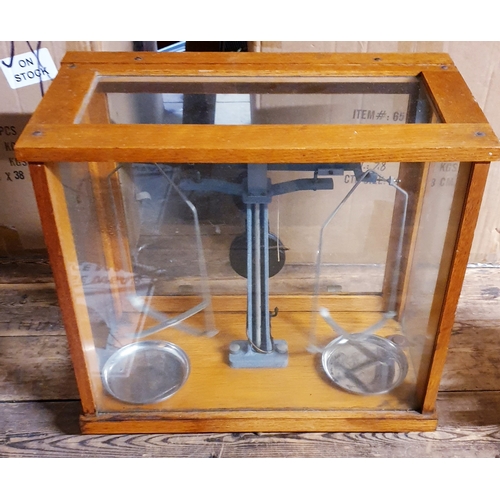 313 - PRECISION SET OF BALANCE SCALES IN WOODEN & GLASS CASE.
(Please Note This Lot WILL NOT BE PACKED OR ... 