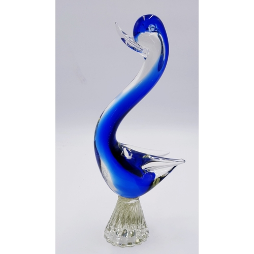 322 - MURANO GLASS Extra Large 25.5cm BLUE To CLEAR MODEL OF A DUCK