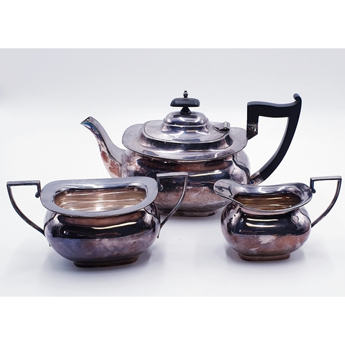 323 - SILVER PLATED TEAPOT ,SUGAR And CREAM JUG By Makers Walker & Hall Of Sheffield (Full Marks To The Ba... 