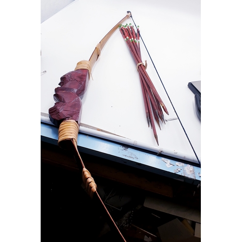 324 - AMERICAN TRIBAL BOW With (Hand Crafted) RISER And THE TWO LIMBS ,STRINGED UP AND READY TO GO,COMPLET... 