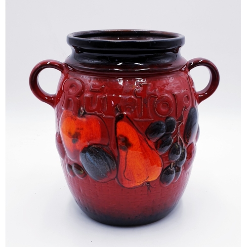 327 - WEST GERMAN Large CERAMIC SCHEURICH FRUIT CROCK /RUMTOPF FEATURING A RED GLAZE With RAISED DECORATIO... 