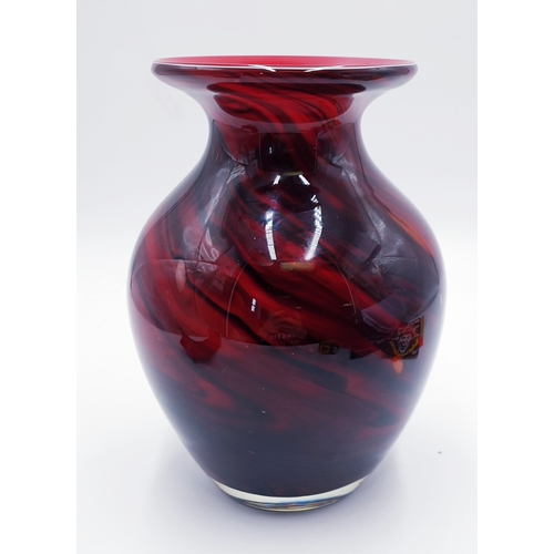 331 - ART GLASS (Hand Blown) Large 22.5cm RED/BLACK VASE