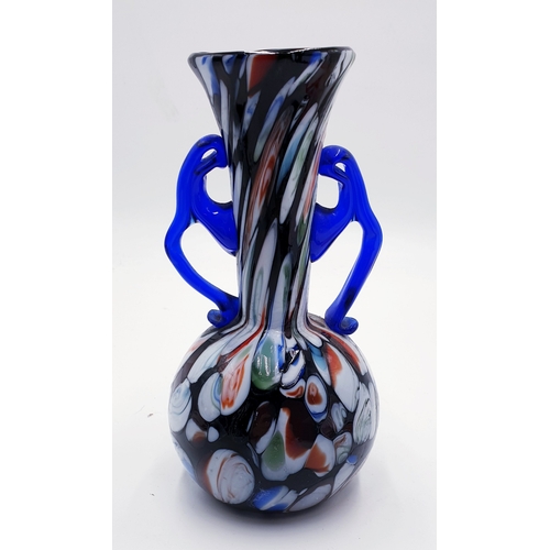 399 - MURANO GLASS DOUBLE CASED MULTI-COLOURED 19cm TWIN HANDLED  VASE