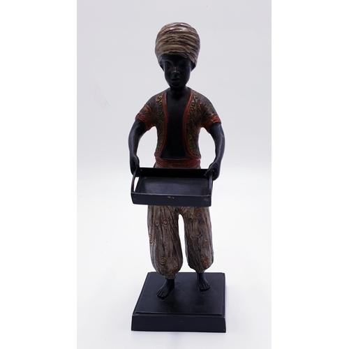 402 - BRONZE Large 26.5cm (Cold Painted) BLACKAMOOR FIGURINE With TRAY (Old).
(Blackamoor is a type of fig... 