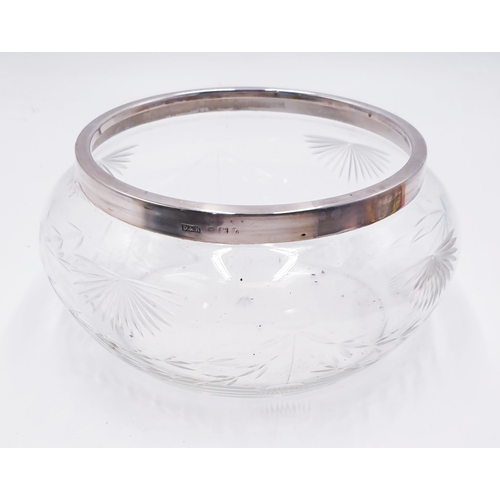 405 - GLASS 16.5cm Dia SILVER (Hallmarked) RIMMED FRUIT BOWL