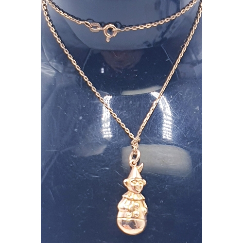 458 - 9ct GOLD (375) PENDANT FASHIONED AS A CLOWN ON A 9ct GOLD 40cm NECK CHAIN (Total Weight 3.7 Grams)