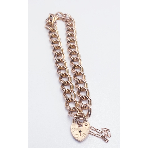 217 - 9ct GOLD (375) 20cm BRACELET With PADLOCK & SAFETY CHAIN (Total Weight 4.8 Grams)