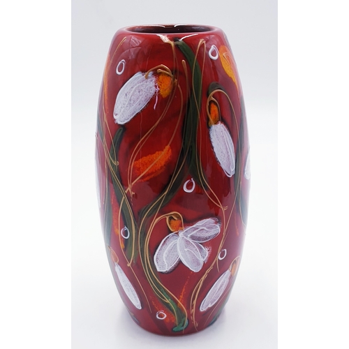 525 - ANITA HARRIS ART POTTERY Large 17cm SKITTLE VASE IN THE RUBY SNOWDROP DESIGN Signed In Gold By Anita... 