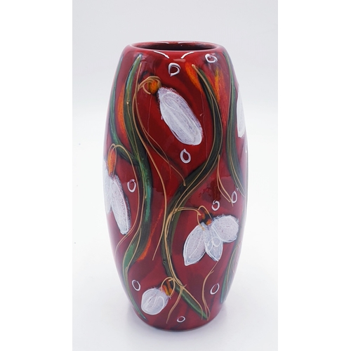 659 - ANITA HARRIS ART POTTERY Large 17cm SKITTLE VASE IN THE RUBY SNOWDROP DESIGN Signed In Gold By Anita... 