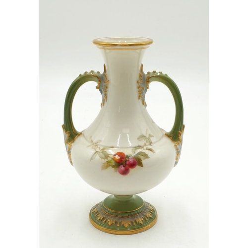 780 - ROYAL WORCESTER 14cm TWIN HANDLED (Hand Painted) VASE