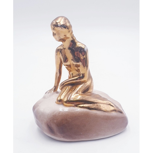 420 - COPENHAGEN 12cm x 14cm GOLD MODEL OF A MERMAID ON ROCK