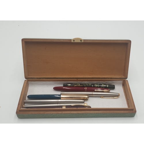 498 - SHAGREEN BOX CONTAINING A Qty Of OLD PENS To Include PARKER 51 CUSTOM,PARKER DUOFOLD JUNIOR,PARKER 4... 