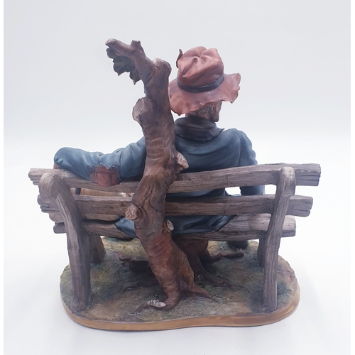 506 - CAPO-DI-MONTE PORCELAIN Large 24 cm x 24 cm FIGURINE OF A TRAMP ON A BENCH Signed By Volta (Please N... 