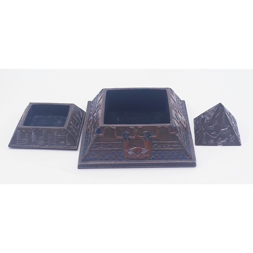 613 - PYRAMID SHAPED JEWELLERY/TRINKET BOX With TWO COMPARTMENTS And EGYPTIAN DECORATION (Base Is 13cm x 1... 