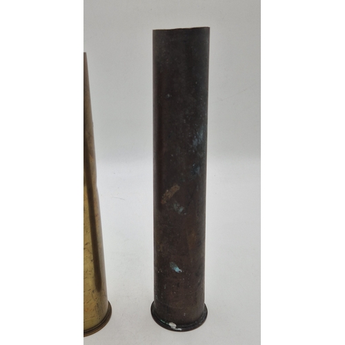 619 - WWII (1941) ANTI TANK SHELL CASE Plus A SIMILAR 1971 SHELL CASE (Tallest Being 26.5cm )