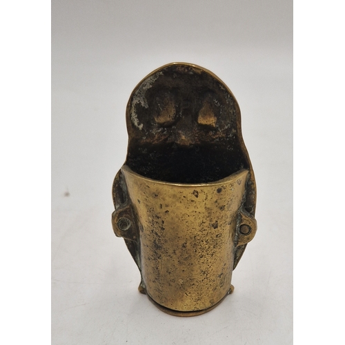 694 - BRASS 10cm GLASS EYED OWL MATCH/SPILL HOLDER