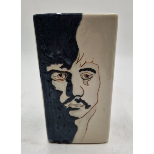 5 - BURSLEM POTTERY (Hand Painted) POP ART FOUR FACED  11cm SQUARE VASE By Tracey Bentley