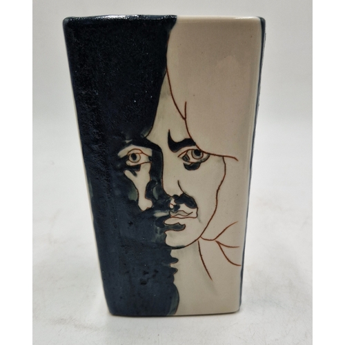 5 - BURSLEM POTTERY (Hand Painted) POP ART FOUR FACED  11cm SQUARE VASE By Tracey Bentley