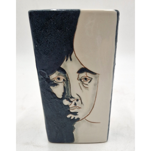 5 - BURSLEM POTTERY (Hand Painted) POP ART FOUR FACED  11cm SQUARE VASE By Tracey Bentley