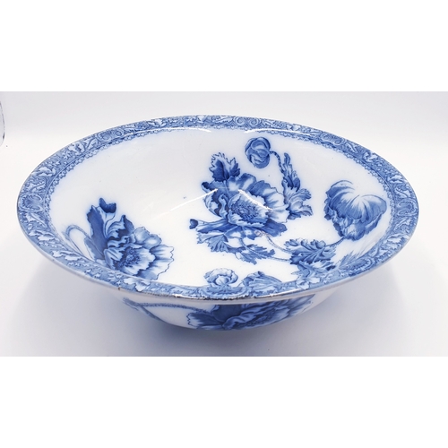 42 - GRIMWADES (England) BLUE/WHITE Extra Large 42cm Dia CHAMBER BOWL & 28cm JUG IN THE POPPEA DESIGN.
 (... 