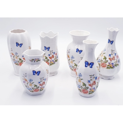 85 - AYNSLEY CHINA VASES (6) IN THE COTTAGE GARDEN DESIGN (Tallest Being 18cm)