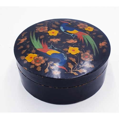 184 - ORIENTAL PAPEMACHIE 16.5cm Dia (Hand Painted) BOX