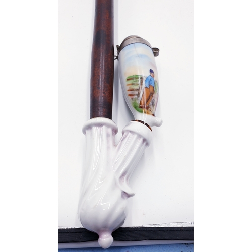 240 - DUTCH CERAMIC (Hand Painted) LONG STEMMED SMOKING PIPE With HINGED LID (Old) (Please Note This Lot W... 