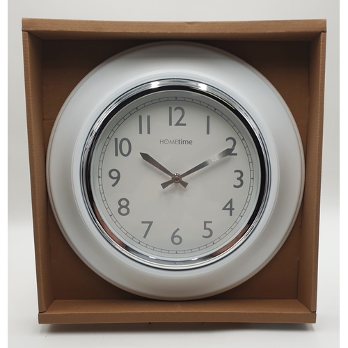 331 - HOMETIME Extra Large 37cm Dia WHITE WALL CLOCK (W7419W) (As New,Original Box)