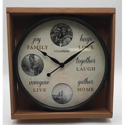 332 - HOMETIME Extra Large 30cm Dia BROWN FAMILY WALL CLOCK (W7936) (As New,Original Box) (Add Your Own Fa... 