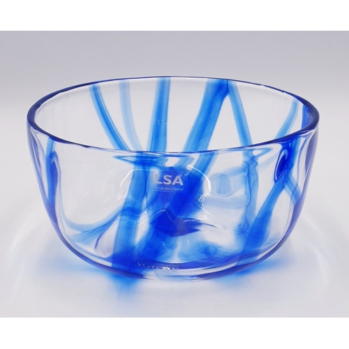 346 - LSA (International) Large (Hand Made) BLUE SWIRL 24cm Dia GLASS BOWL