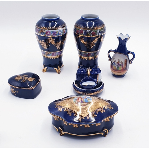 347 - CONTINENTAL PORCELAIN COBALT BLUE ITEMS (6)