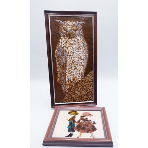 348 - MAWS & Co ?? 43.5cm x 23.5cm FRAMED SINGLE TILE MAKING UP A PICTURE OF AN OWL Plus 24cm x 24cm FRAME... 