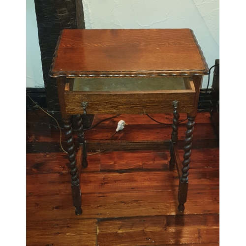 358 - WOODEN 71cm x 55cm x 41cm PIE CRUST SINGLE DRAWER BARLEY TWIST LEGGED TABLE(Please Note This Lot WIL... 